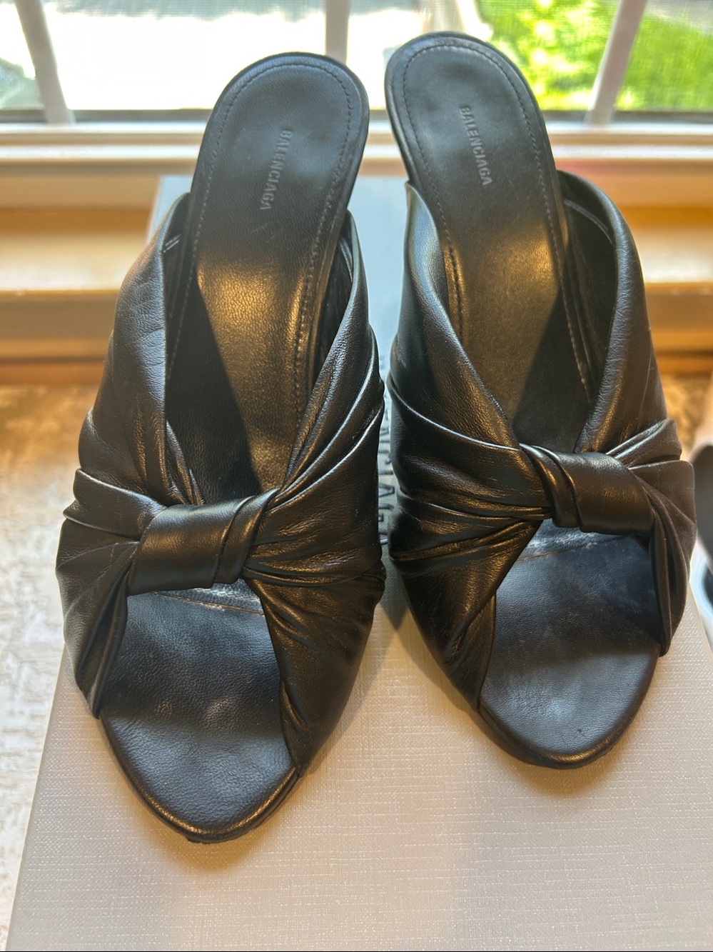 Balenciaga Black Knotted Leather Mule Slides